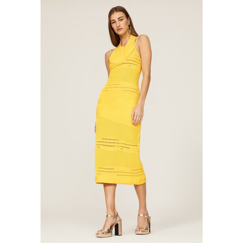 ESTEBAN CORTAZAR x RTR Yellow Knit Crochet Crew Neck Sleeveless Dress size M